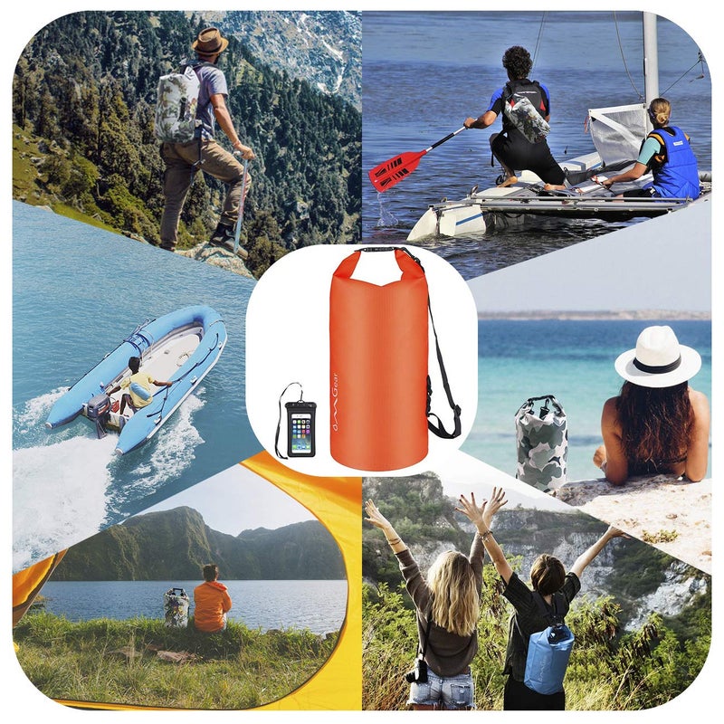 OMGear Waterproof Dry Bag Backpack Waterproof Phone Pouch 40L/30L/20L/10L/5L Floating Dry Sack For Kayaking Boating Sailing Canoeing Rafting Hiking Camping Outdoors Activities (Orange2, 20L) - Image 4